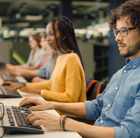 College students taking computer exam